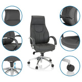 Sillón de oficina profesional ELEGANCE I en color gris con vistas detalladas del tapizado, reposabrazos y pistón de gas de hjh OFFICE