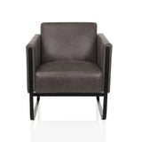 Sillón de diseño Aruba Retro gris con reposabrazos y estructura negra de hjh OFFICE – vista de 360° (vista frontal 0°)