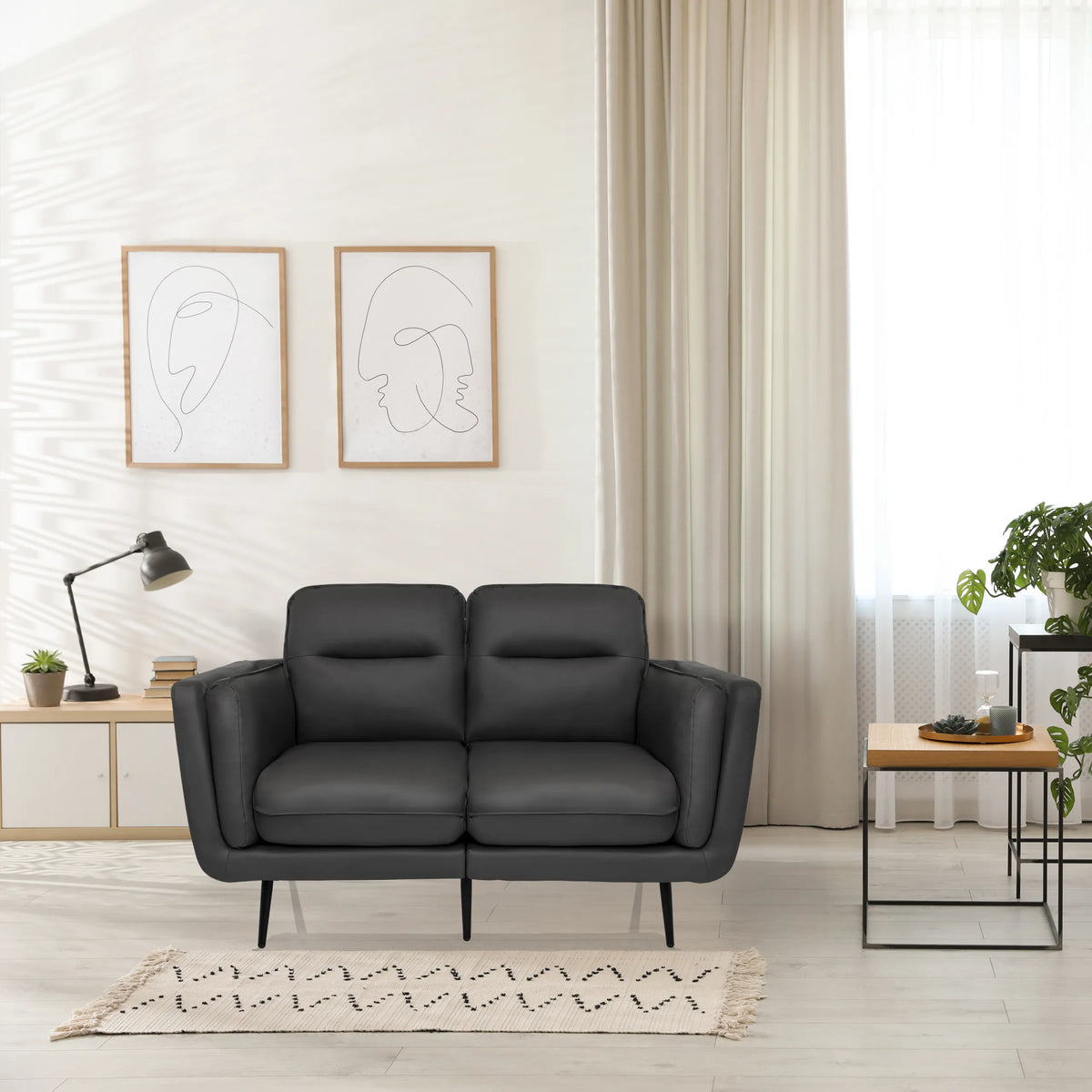 Sofá de diseño VINTALUX gris con dos plazas y patas negras de hjh LIVING