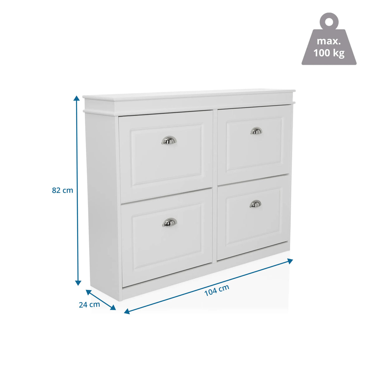 Dibujo dimensional del Armario zapatero ESTHA 4 con 104 × 82 cm y una carga máxima de 100 kg de hjh LIVING