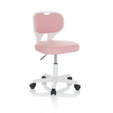 Silla giratoria para niños KIDDY TOP W en color rosa con estructura blanca y base de cinco ruedas de hjh OFFICE – vista de 360° (vista frontal en diagonal 30°)