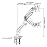 Dibujo técnico del Soporte de monitor VM-MG1S con una altura máxima de 565 mm de hjh OFFICE