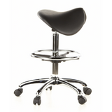 Taburete de silla de montar TOP WORK 13 negro con aro reposapiés y base de cinco ruedas de hjh OFFICE – vista de 360° (vista lateral 80°)