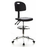 Silla de mostrador negra TOP WORK 23 con reposapiés y base de cinco ruedas de hjh OFFICE – vista de 360° (vista frontal en diagonal 40°)
