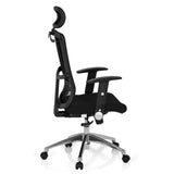 Silla de oficina profesional CAYEN negra con respaldo de malla, reposacabezas y base de cinco ruedas de hjh OFFICE – vista de 360° (vista lateral 100°)