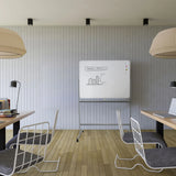 Pizarra blanca MULTIBOARD I en blanco y plata sobre un soporte con ruedas en una oficina moderna de hjh OFFICE
