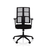 Silla de oficina profesional SPINIO negra con respaldo de malla y base de cinco ruedas de hjh OFFICE – vista de 360° (vista frontal 0°)