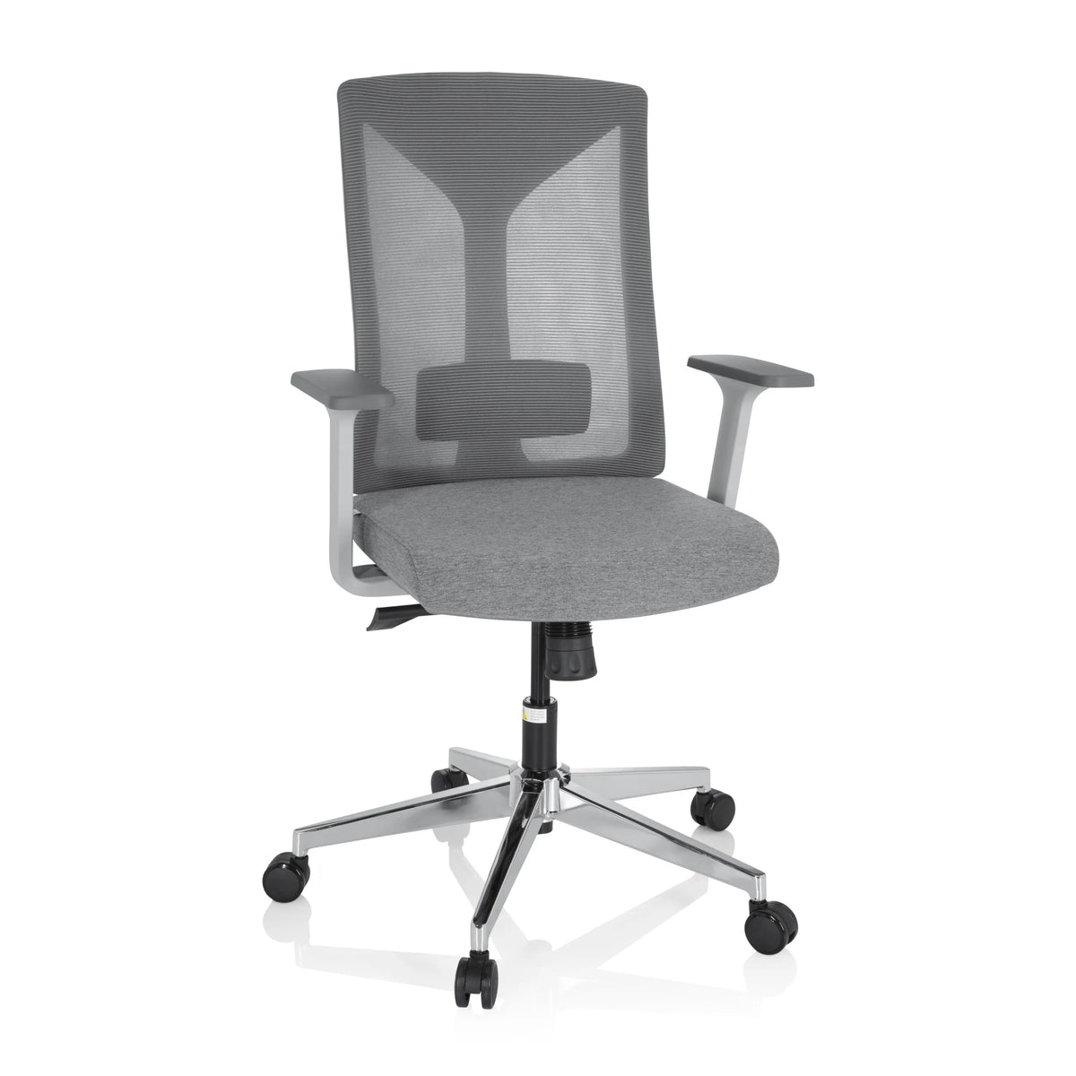 Silla de oficina profesional HALIFAX gris con respaldo de malla y base de cinco ruedas de hjh OFFICE – vista de 360° (vista frontal 20°)