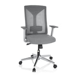 Silla de oficina profesional HALIFAX gris con respaldo de malla y base de cinco ruedas de hjh OFFICE – vista de 360° (vista frontal 20°)