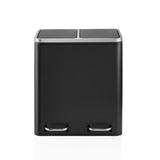 Papelera Clean 9 negra con dos compartimentos, borde de tapa plateado y dos asas de transporte de hjh OFFICE – vista de 360° (vista frontal 0°)