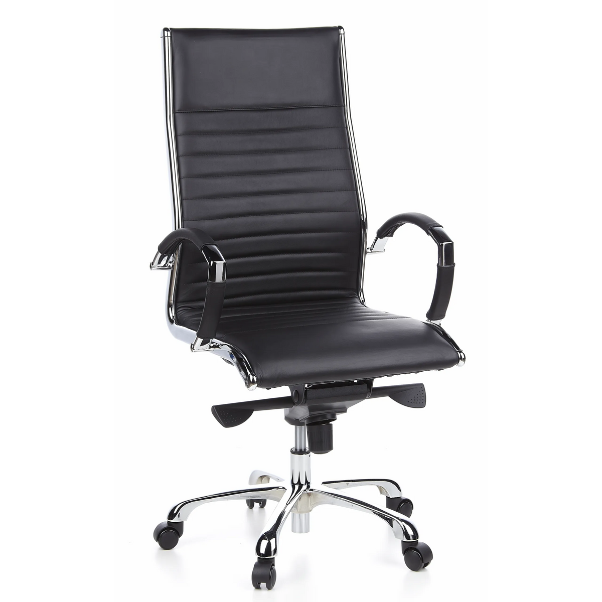 Sillón de oficina profesional PARMA 20 negro con tapicería de cuero acolchado y base de cinco ruedas de hjh OFFICE – vista de 360° (vista frontal 20°)