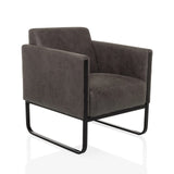 Sillón de diseño Aruba Retro gris con reposabrazos y estructura negra de hjh OFFICE – vista de 360° (vista frontal en diagonal 30°)