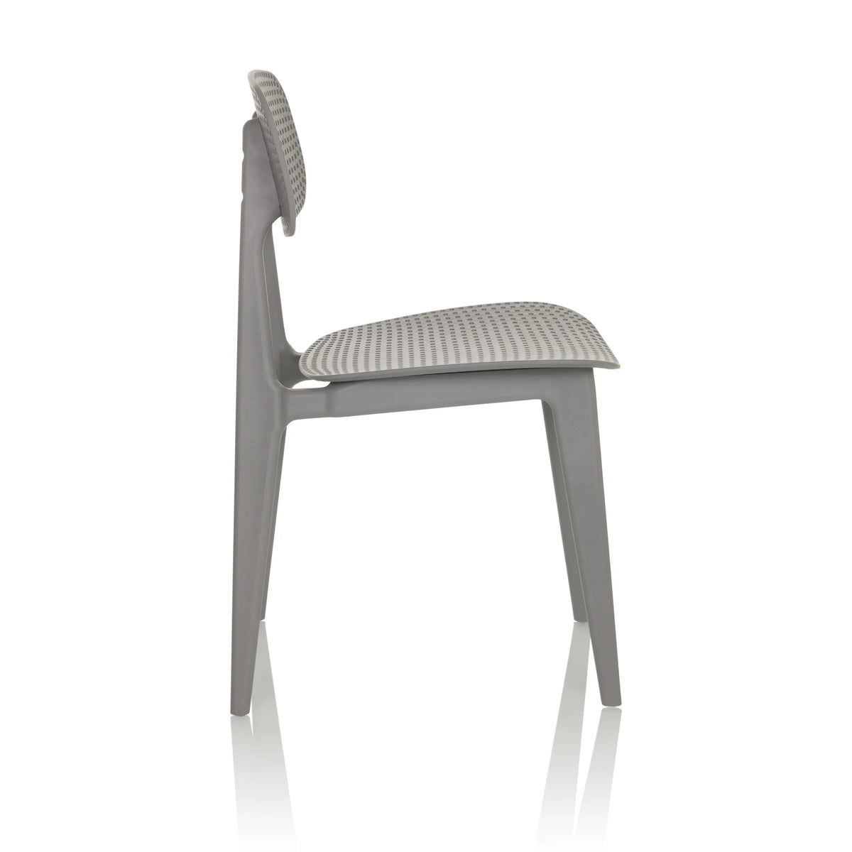 Silla de exterior gris ARTIFO HOL con respaldo y asiento perforados de hjh OFFICE – vista de 360° (vista lateral 90°)