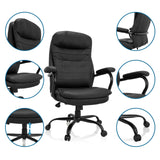 Silla giratoria RELAX XXL B negra de cuero sintético con vistas detalladas de los reposabrazos y la base de hjh OFFICE