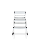 Escalera plegable SOLID IV plateada de aluminio con tres peldaños de hjh OFFICE – vista de 360° (vista frontal 0°)