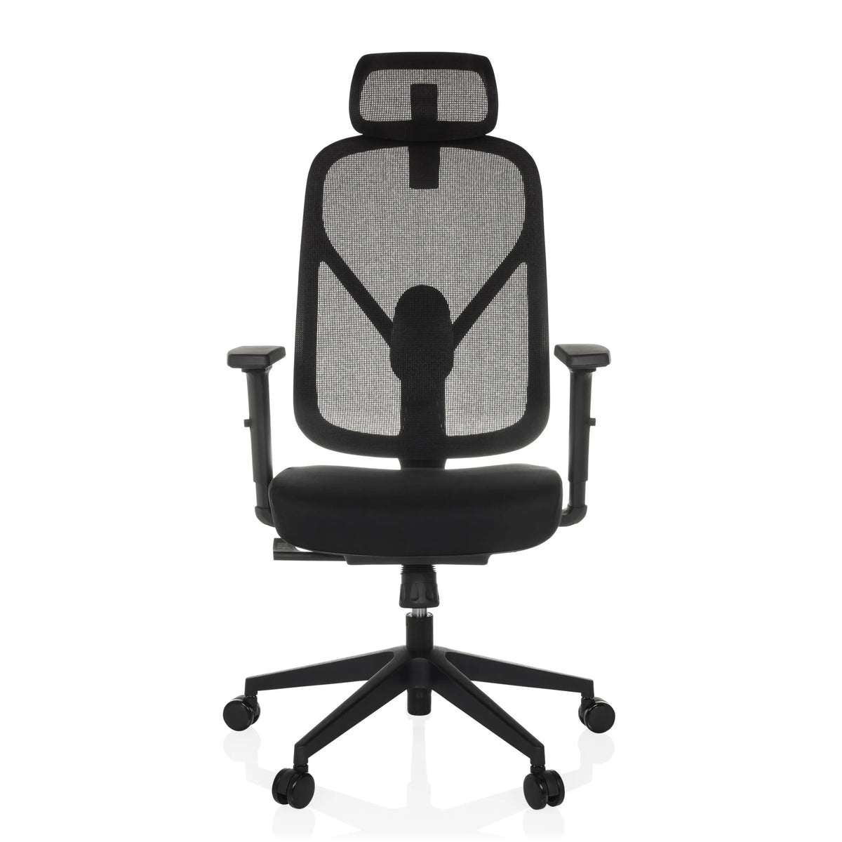 Silla de oficina profesional RALOO ECO negra con respaldo de malla y base de cinco ruedas de hjh OFFICE – vista de 360° (vista frontal 0°)