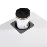 Portavasos integrado con vaso térmico en la superficie blanca del escritorio de pie STAND VM-SU I de hjh OFFICE