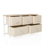 Cómoda beige FOLDAR con cinco cajones de tela y estructura metálica blanca de hjh LIVING