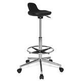 taburete giratorio negro TOP WORK 03 con aro reposapiés y base de cinco ruedas de hjh OFFICE – vista de 360° (vista frontal en diagonal 40°)
