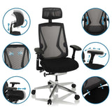 Silla alta gama INSPERO en negro con reposabrazos y reposacabezas ajustables de hjh OFFICE