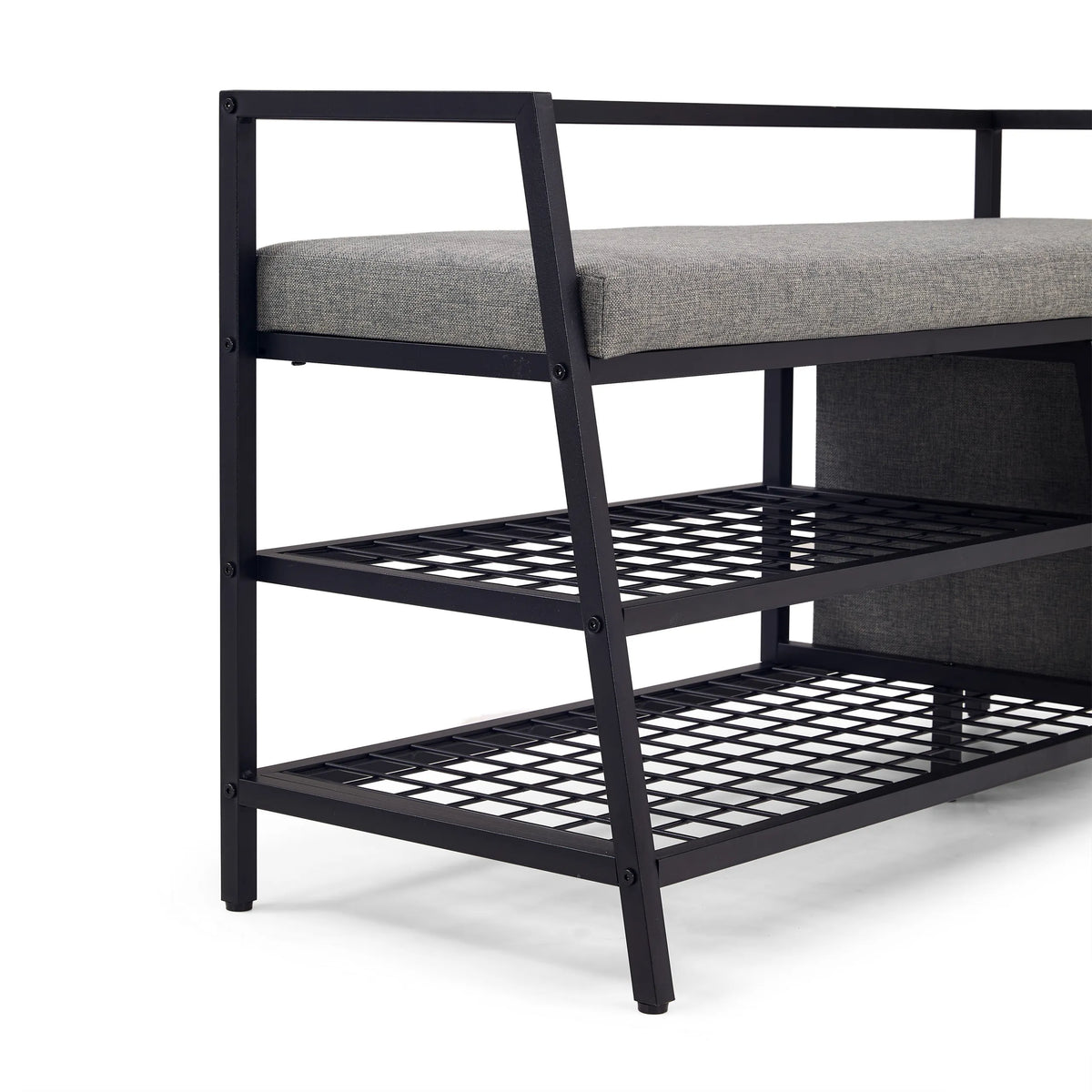 Estantes de rejilla y superficie de asiento gris del armario zapatero Estha Loft en negro de hjh LIVING