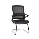 Silla de viga voladiza INVENTOR V PRO negra con respaldo de malla, reposabrazos y base de patines de hjh OFFICE – vista de 360° (vista frontal 20°)