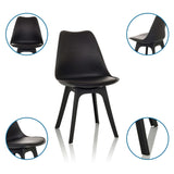 Silla nórdica SCANDI P en negro con cuatro patas en diferentes vistas de hjh OFFICE