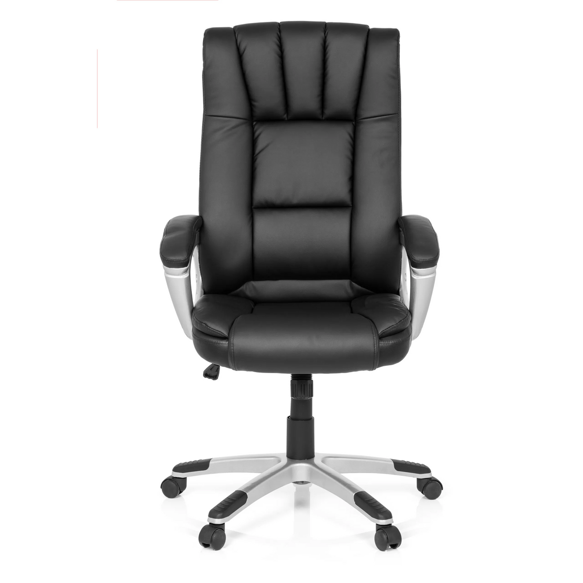Silla Home Office RELAX CL150 negra con tapizado acolchado y base de cinco ruedas de MyBuero – vista de 360° (vista frontal 0°)