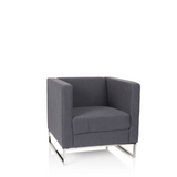 Sillón tapizado BARBADOS gris oscuro con diseño cuadrado y estructura metálica de hjh OFFICE – vista de 360° (vista frontal 20°)