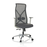 Silla de oficina profesional AZURRO WHITE gris con respaldo de malla y base de cinco ruedas de hjh OFFICE – vista de 360° (vista frontal 15°)