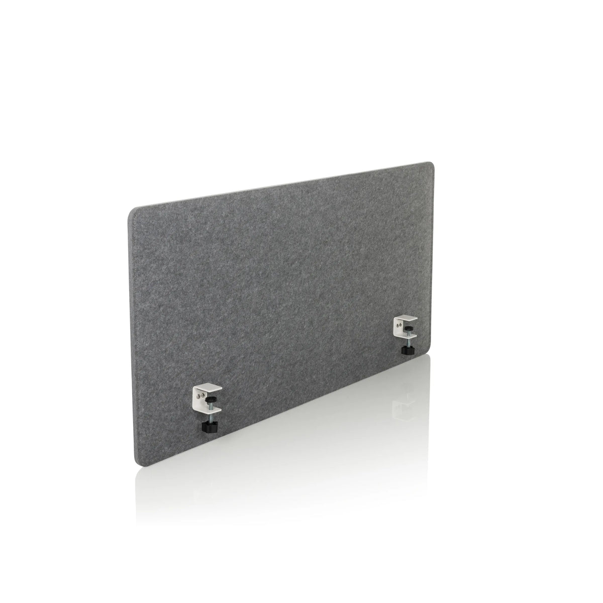 Separador de mesa FLEXMIUT 3D gris con dos fijaciones de mesa de hjh OFFICE – vista de 360° (vista frontal en diagonal 47°)