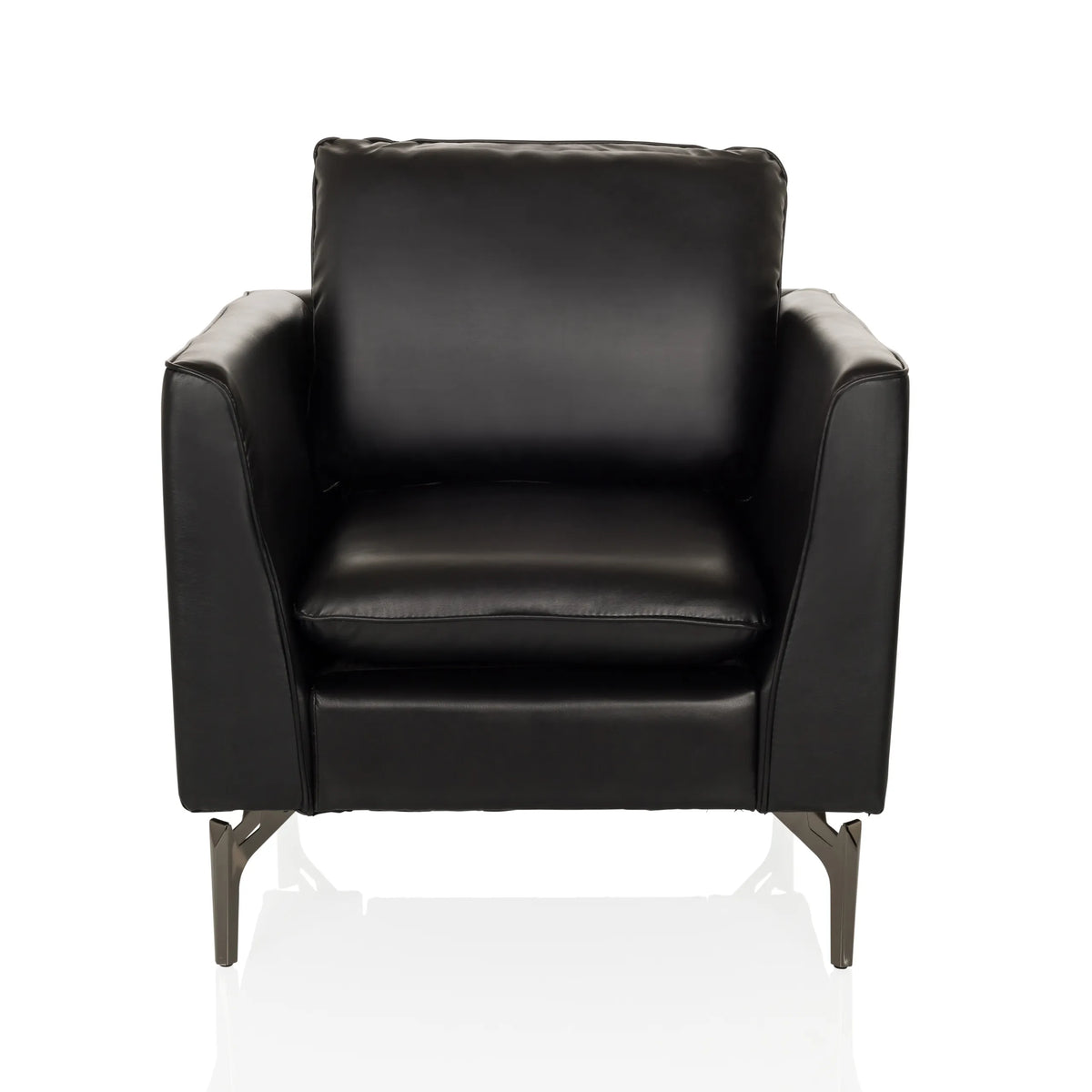 Sillón de diseño BAVERO negro con tapicería de cuero sintético y patas de metal de hjh OFFICE – vista de 360° (vista frontal 0°)
