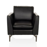 Sillón de diseño BAVERO negro con tapicería de cuero sintético y patas de metal de hjh OFFICE – vista de 360° (vista frontal 0°)