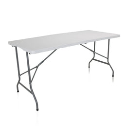 Mesa plegable blanca EASY UP MULTI II con tablero rectangular y estructura metálica gris de hjh OFFICE