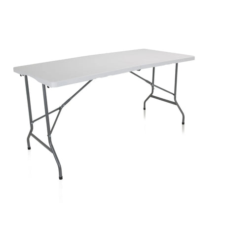 Mesa plegable blanca EASY UP MULTI II con tablero rectangular y estructura metálica gris de hjh OFFICE