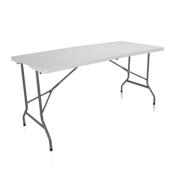 Mesa plegable blanca EASY UP MULTI II con tablero rectangular y estructura metálica gris de hjh OFFICE