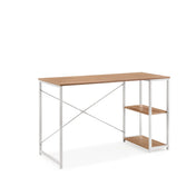 Escritorio Easy Up2 en blanco y roble con estante integrado y travesaño en cruz de hjh LIVING