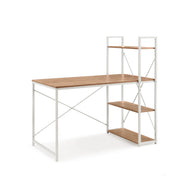 Escritorio Easy Up3 en blanco y roble con estantería integrada de tres niveles de hjh LIVING