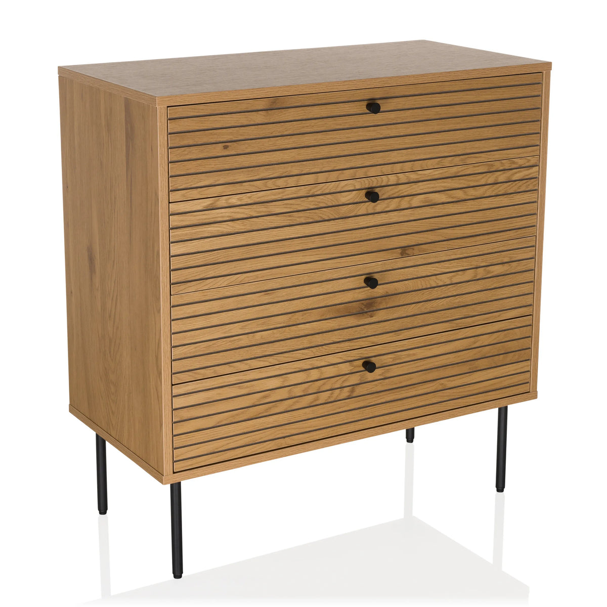 Cómoda LINNO K color roble con frentes acanalados y cuatro patas negras de hjh LIVING – vista de 360° (vista frontal 15°)