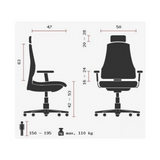 Dibujo técnico de la Silla de oficina profesional HEAD POINT RS con una carga máxima de 110 kg de Topstar