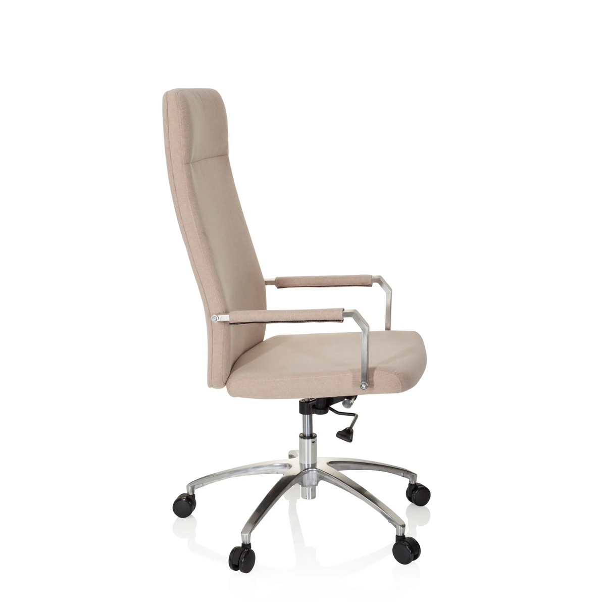 Silla Home Office SARANTO PLUS I beige con reposabrazos y base de cinco ruedas de hjh OFFICE – vista de 360° (vista lateral 80°)