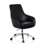 Sillón de oficina profesional BARENO negro con tapizado de cuero y base de cinco ruedas de hjh OFFICE – vista de 360° (vista frontal en diagonal 40°)