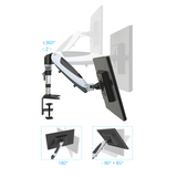 Opciones de ajuste del soporte de monitor VM-MG2S con rotación de 360° y ángulos de inclinación de hjh OFFICE