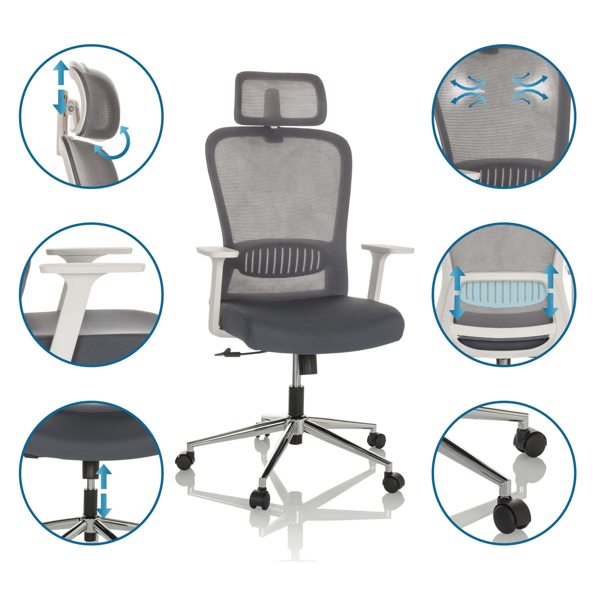 Silla Home Office BELAIA W en gris con diversas opciones de ajuste de hjh OFFICE