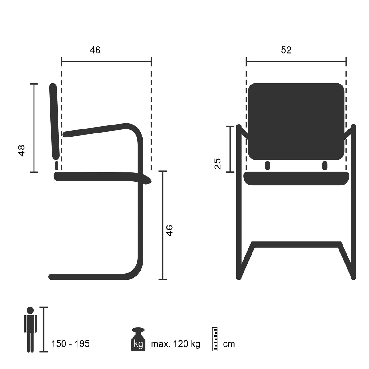 Dibujo técnico de la viga voladiza PARMA V con un ancho de 52 cm de hjh OFFICE