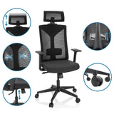 Silla de oficina profesional KODIAK negra con reposacabezas ajustable, soporte lumbar y ruedas de hjh OFFICE
