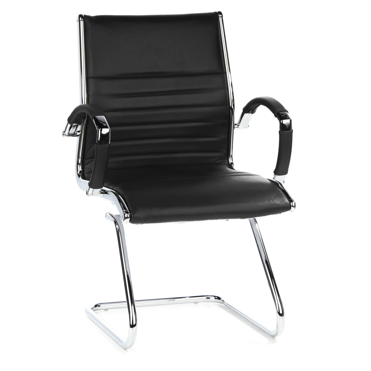 Silla de viga voladiza PARMA V negra con travesaños y reposabrazos de hjh OFFICE – vista de 360° (vista frontal 20°)