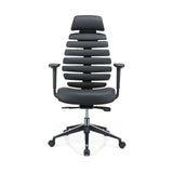 Silla de oficina profesional ERGO LINE II PRO negra de cuero con respaldo segmentado y base de estrella de hjh OFFICE – vista de 360° (vista frontal 0°)
