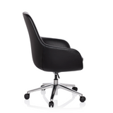 Sillón de oficina profesional BARENO negro con tapizado de cuero y base de cinco ruedas de hjh OFFICE – vista de 360° (vista lateral 100°)