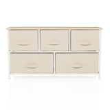 Cómoda beige FOLDAR con cinco cajones de tela y estructura blanca de hjh LIVING – vista de 360° (vista frontal 0°)
